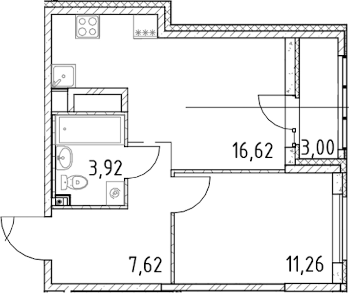 1-комнатная квартира 39.42 м², 11/23 эт., ЖК «Город Первых»